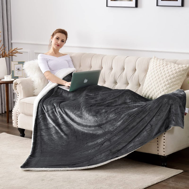 SOCHOW Sherpa Fleece Throw Blanket, Reversible Super Soft Luxurious Plush Blanket Throw Size, Dark Grey, 50"x60" - Image 3